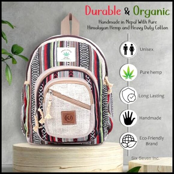 Handmade Hemp Backpack Daypack Lightweight Boho Unisex Travel Purse main image 7